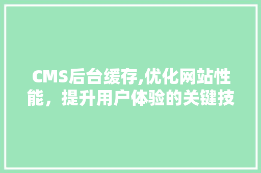 CMS后台缓存,优化网站性能，提升用户体验的关键技术 神马SEO