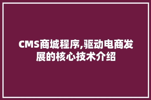 CMS商城程序,驱动电商发展的核心技术介绍 GoogleSEO