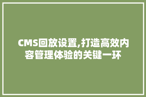 CMS回放设置,打造高效内容管理体验的关键一环 搜狗SEO
