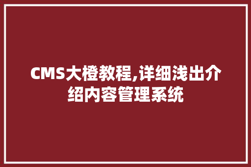 CMS大橙教程,详细浅出介绍内容管理系统 GoogleSEO