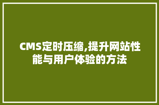 CMS定时压缩,提升网站性能与用户体验的方法 GoogleSEO