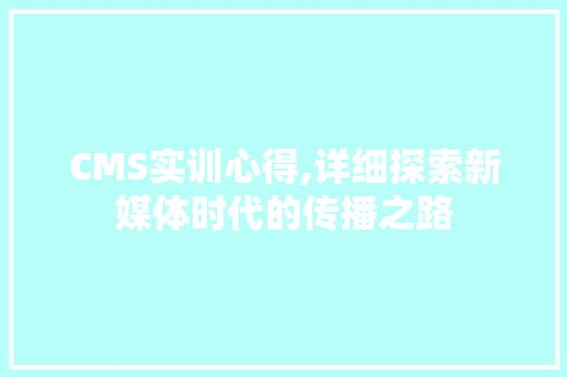 CMS实训心得,详细探索新媒体时代的传播之路 搜狗SEO