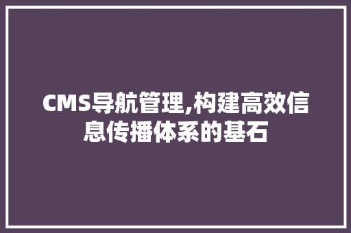 CMS导航管理,构建高效信息传播体系的基石 百度SEO