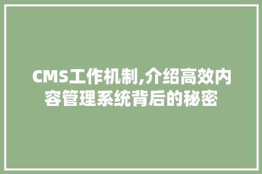 CMS工作机制,介绍高效内容管理系统背后的秘密 百度SEO