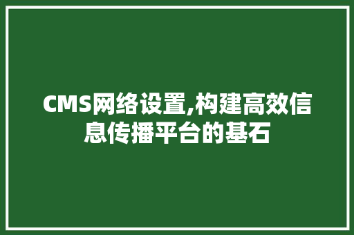 CMS网络设置,构建高效信息传播平台的基石 百度SEO