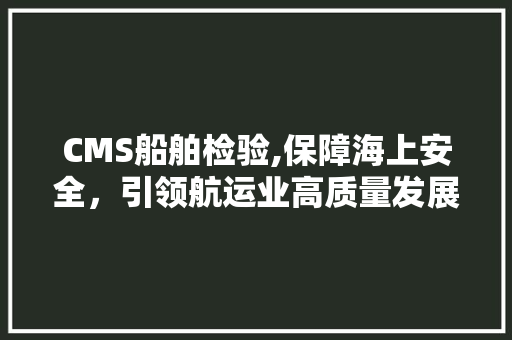 CMS船舶检验,保障海上安全，引领航运业高质量发展 GoogleSEO