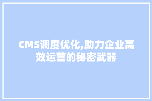 CMS调度优化,助力企业高效运营的秘密武器 必应SEO
