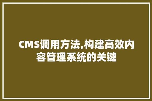CMS调用方法,构建高效内容管理系统的关键 神马SEO