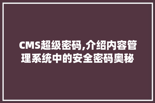 CMS超级密码,介绍内容管理系统中的安全密码奥秘 GoogleSEO