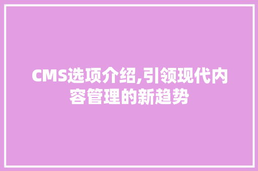 CMS选项介绍,引领现代内容管理的新趋势 GoogleSEO