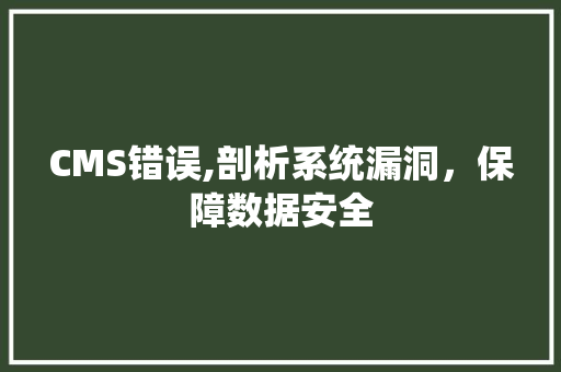 CMS错误,剖析系统漏洞，保障数据安全 搜狗SEO