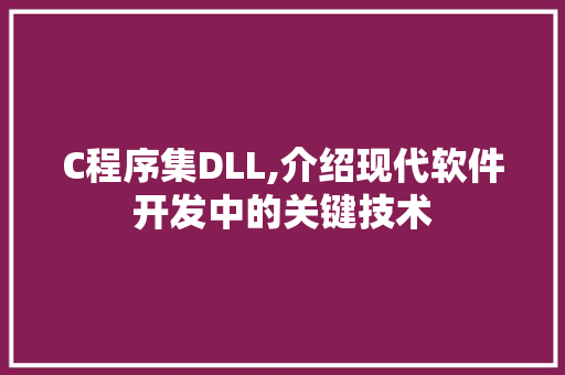 C程序集DLL,介绍现代软件开发中的关键技术