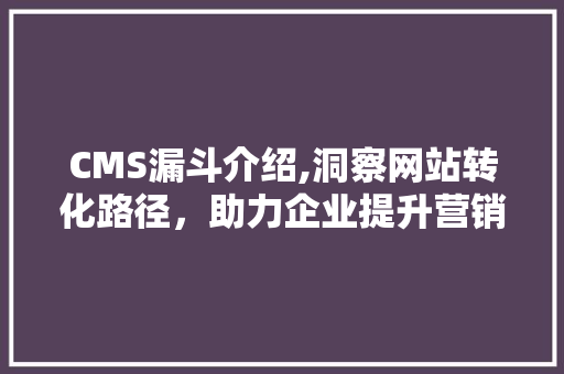 CMS漏斗介绍,洞察网站转化路径，助力企业提升营销效果 神马SEO