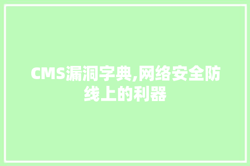 CMS漏洞字典,网络安全防线上的利器 神马SEO