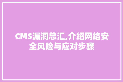 CMS漏洞总汇,介绍网络安全风险与应对步骤 搜狗SEO