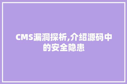 CMS漏洞探析,介绍源码中的安全隐患 必应SEO