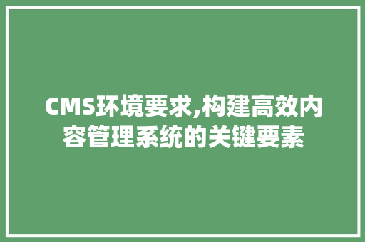 CMS环境要求,构建高效内容管理系统的关键要素 GoogleSEO