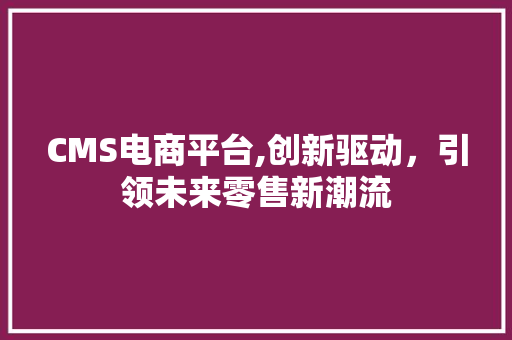 CMS电商平台,创新驱动，引领未来零售新潮流 GoogleSEO