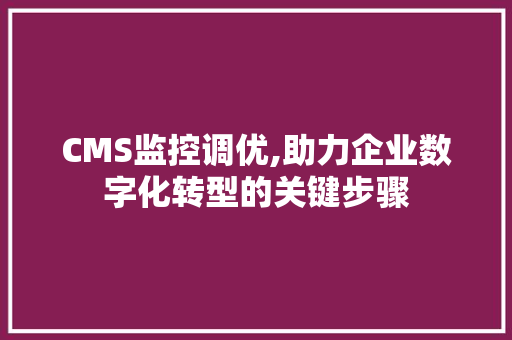 CMS监控调优,助力企业数字化转型的关键步骤