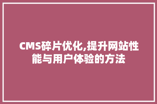 CMS碎片优化,提升网站性能与用户体验的方法