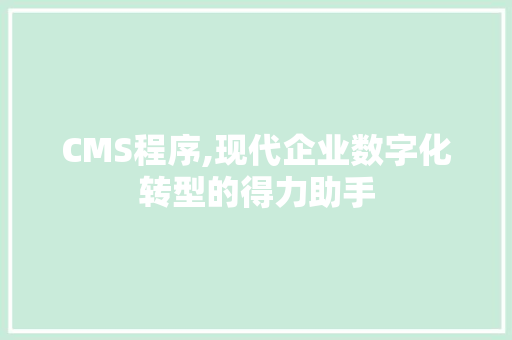 CMS程序,现代企业数字化转型的得力助手 神马SEO