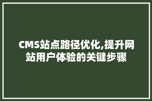CMS站点路径优化,提升网站用户体验的关键步骤 GoogleSEO
