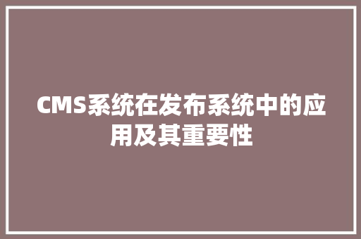CMS系统在发布系统中的应用及其重要性 神马SEO
