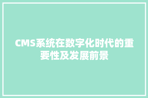 CMS系统在数字化时代的重要性及发展前景 必应SEO