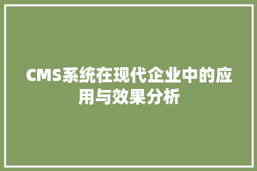 CMS系统在现代企业中的应用与效果分析 GoogleSEO