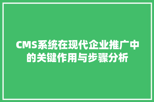 CMS系统在现代企业推广中的关键作用与步骤分析 GoogleSEO