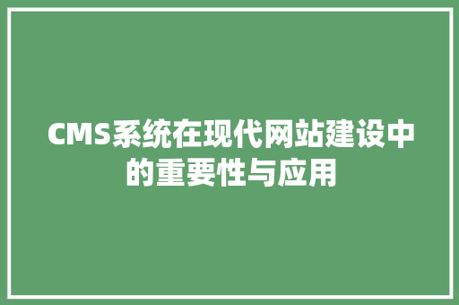 CMS系统在现代网站建设中的重要性与应用 百度SEO