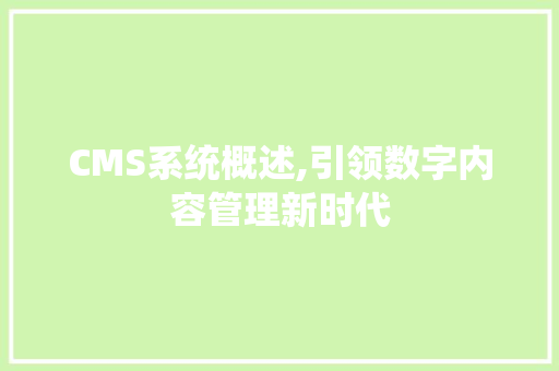 CMS系统概述,引领数字内容管理新时代 百度SEO