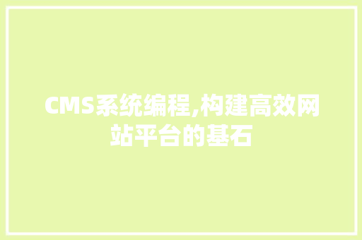 CMS系统编程,构建高效网站平台的基石 必应SEO