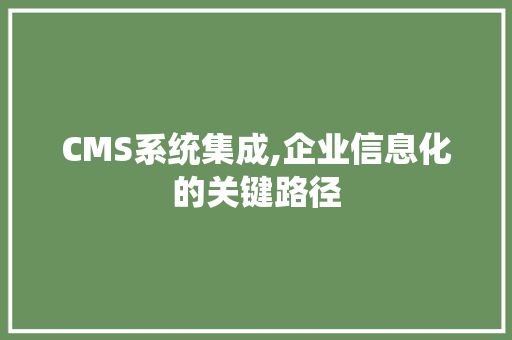 CMS系统集成,企业信息化的关键路径 搜狗SEO