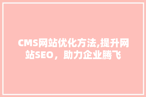 CMS网站优化方法,提升网站SEO，助力企业腾飞 必应SEO