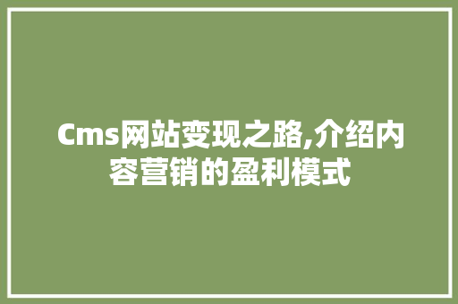 Cms网站变现之路,介绍内容营销的盈利模式 GoogleSEO