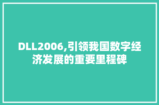 DLL2006,引领我国数字经济发展的重要里程碑 神马SEO