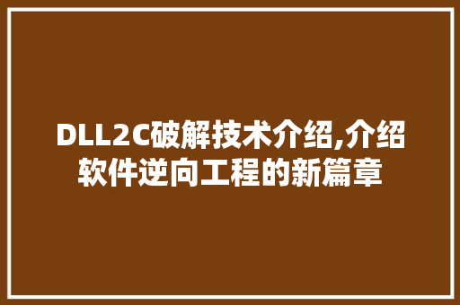 DLL2C破解技术介绍,介绍软件逆向工程的新篇章 神马SEO