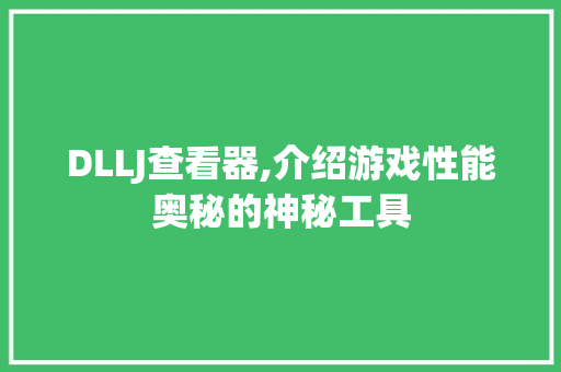 DLLJ查看器,介绍游戏性能奥秘的神秘工具 GoogleSEO