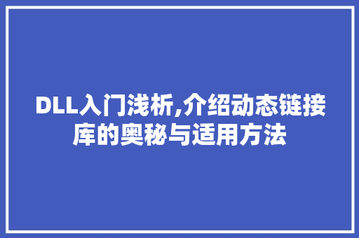DLL入门浅析,介绍动态链接库的奥秘与适用方法 搜狗SEO