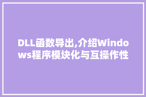 DLL函数导出,介绍Windows程序模块化与互操作性的奥秘 神马SEO