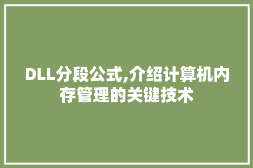 DLL分段公式,介绍计算机内存管理的关键技术 神马SEO