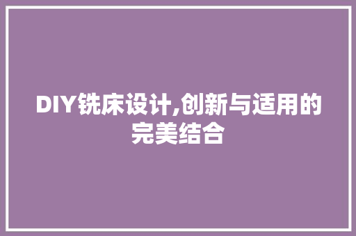 DIY铣床设计,创新与适用的完美结合 神马SEO