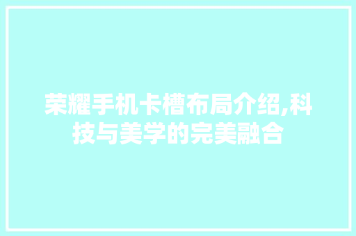 荣耀手机卡槽布局介绍,科技与美学的完美融合 搜狗SEO