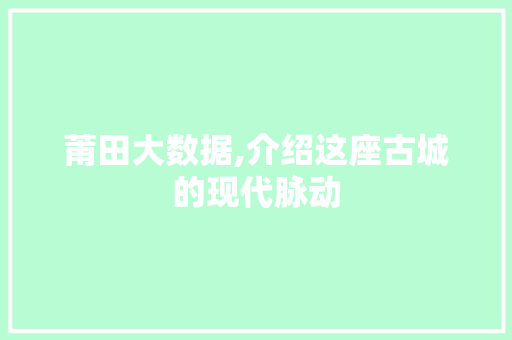 莆田大数据,介绍这座古城的现代脉动 神马SEO
