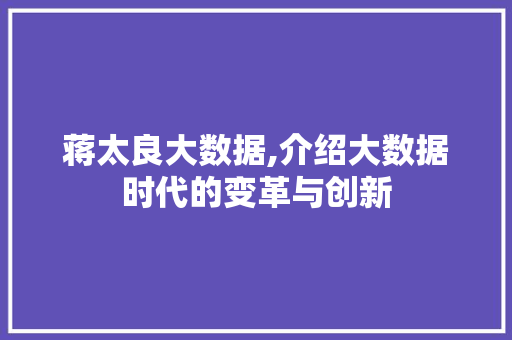 蒋太良大数据,介绍大数据时代的变革与创新 神马SEO