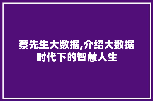 蔡先生大数据,介绍大数据时代下的智慧人生 GoogleSEO