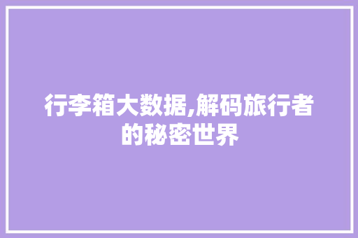 行李箱大数据,解码旅行者的秘密世界 神马SEO