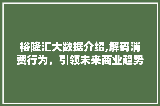 裕隆汇大数据介绍,解码消费行为，引领未来商业趋势 GoogleSEO