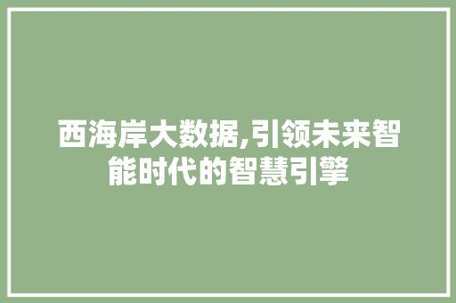 西海岸大数据,引领未来智能时代的智慧引擎